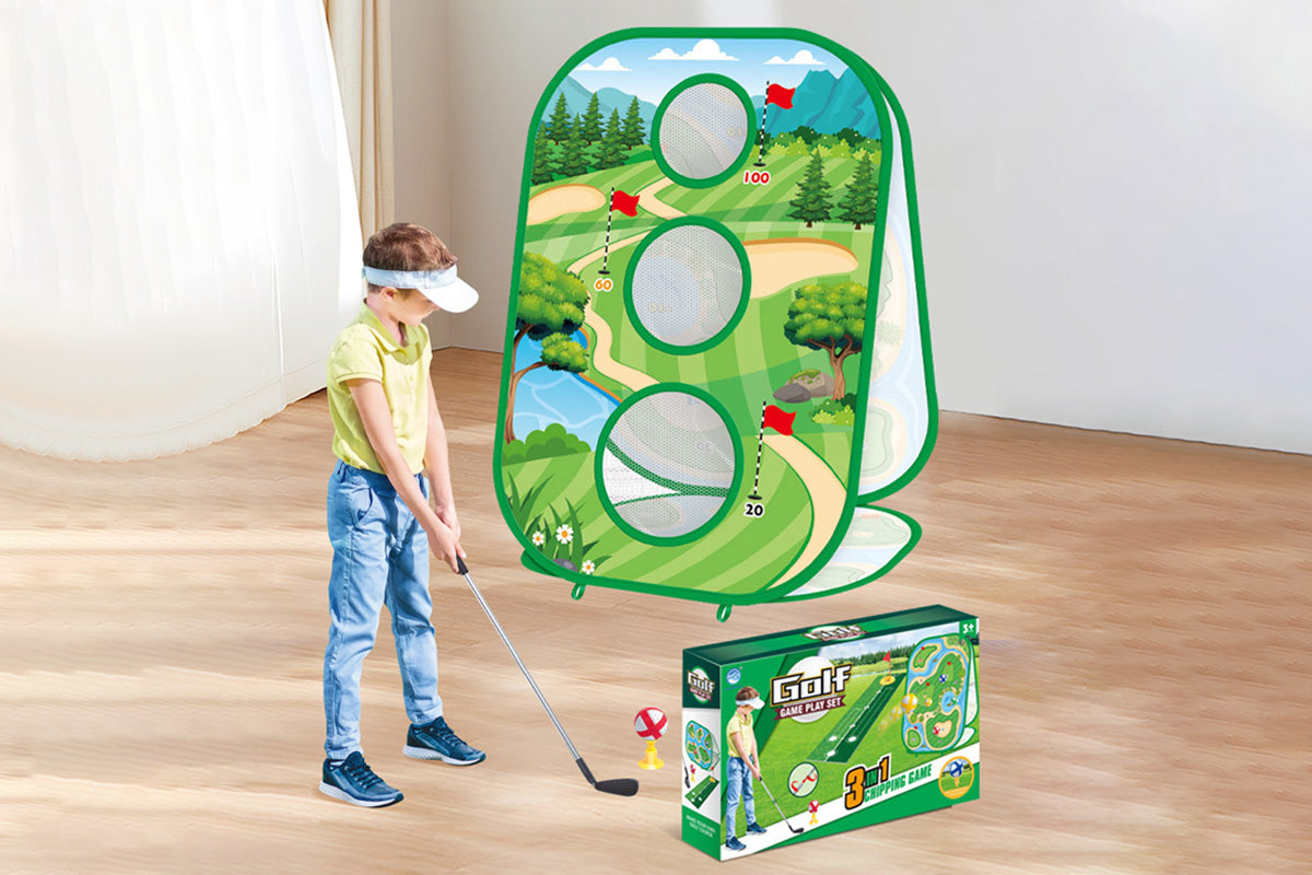 4 In 1 Sticky Golf Games Set With Multiple Game Modes 3-Sided Golf Chipping Net Golf Practice