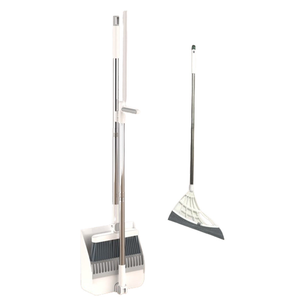 180-Degree Rotating Broom and Foldable Standing Dustpan Set with Scraper for Home Office White