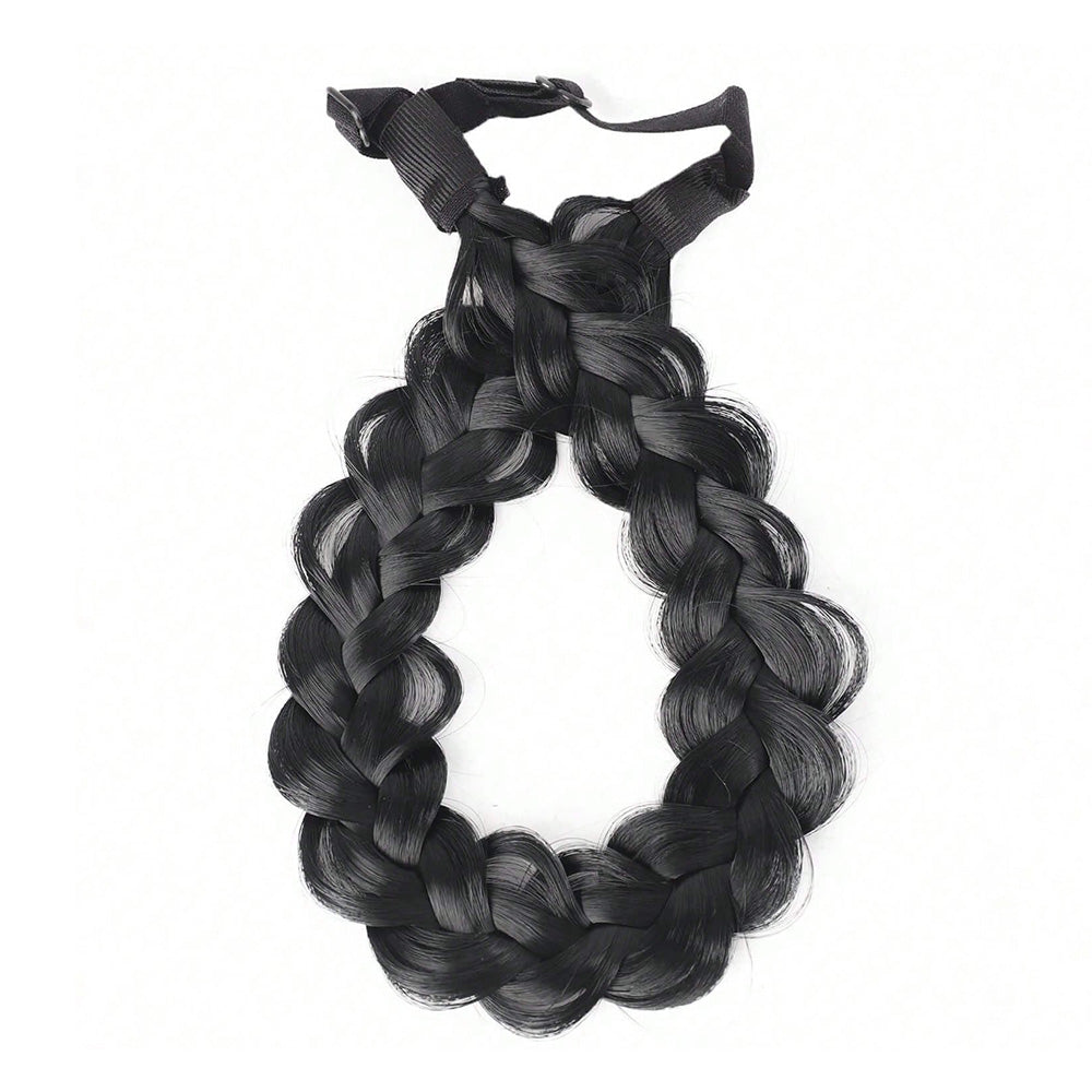 Plaited Headband Adjustable Stretch Hairpiece Hair Extension Headband For Women-Black