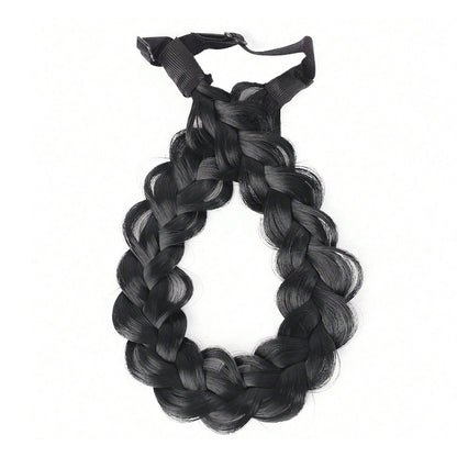 Plaited Headband Adjustable Stretch Hairpiece Hair Extension Headband For Women-Black