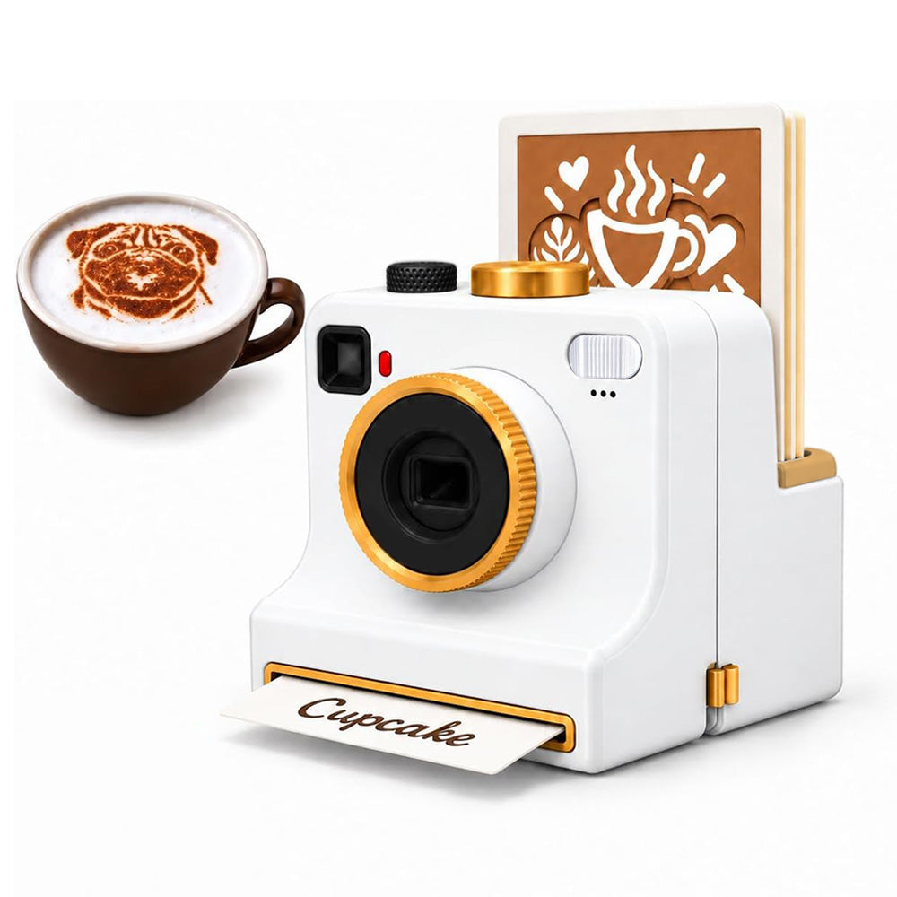 Retro Coffee Latte Art Stencil Tool with 4 Heart Design Cards - White