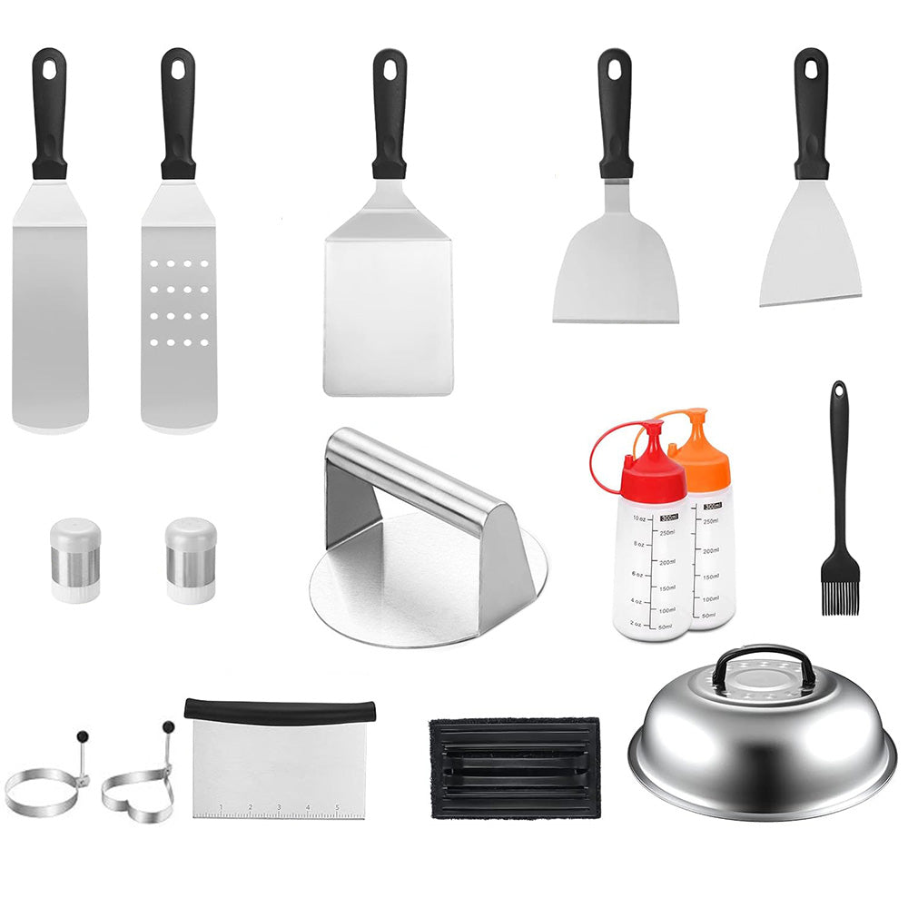 17Pcs Stainless Steel Flat Top Griddle BBQ Cooking Tool Set