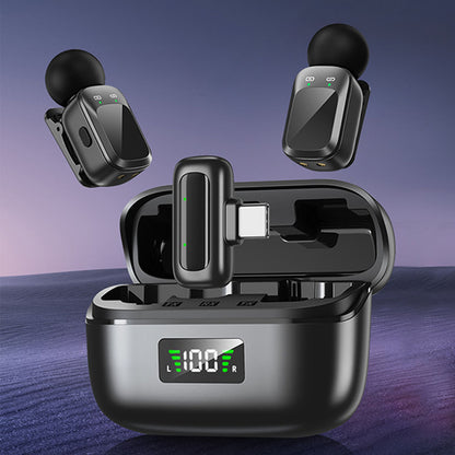 Dual Sender Mini Wireless Lavalier Mic with USB C Lightning Adapters