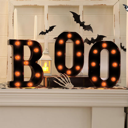 3 Piece BOO Orange Light Up Halloween Decorative Sign for Parties
