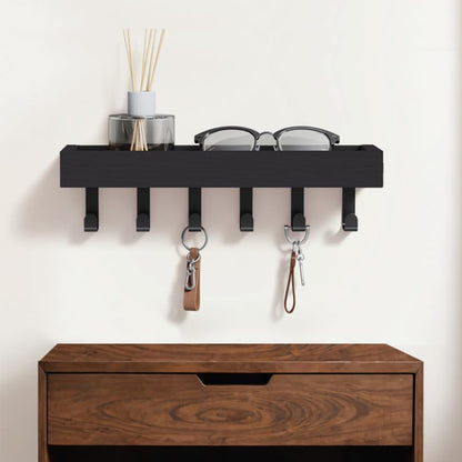 Wall Key Holder with Shelf Wooden Key Rack for Entryway Home-Black