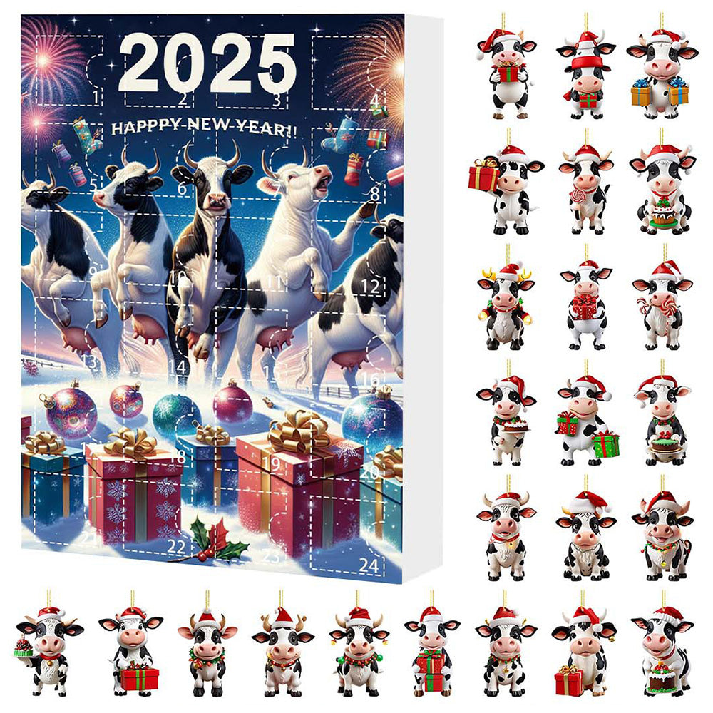 Christmas Cow Advent Calendar ¨C 24-Day Blind Box Ornaments Set for Tree Style 1