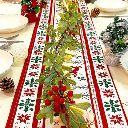 2Pcs Christmas Mistletoe Rattan String Light Artificial Flower Garland Xmas Holiday Decor Red