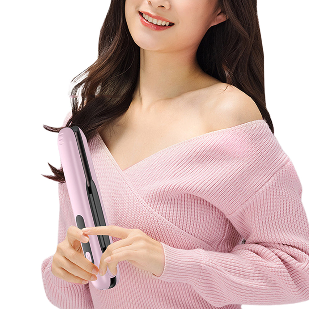 2 in 1 Portable Hair Straightener and Curler Cordless USB Mini Hair  Flat Iron-White
