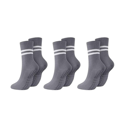 3 Pairs of Yoga Socks Non-Slip Grips Anti-Skid Pilates Barre Dance Cushioned Socks Grey
