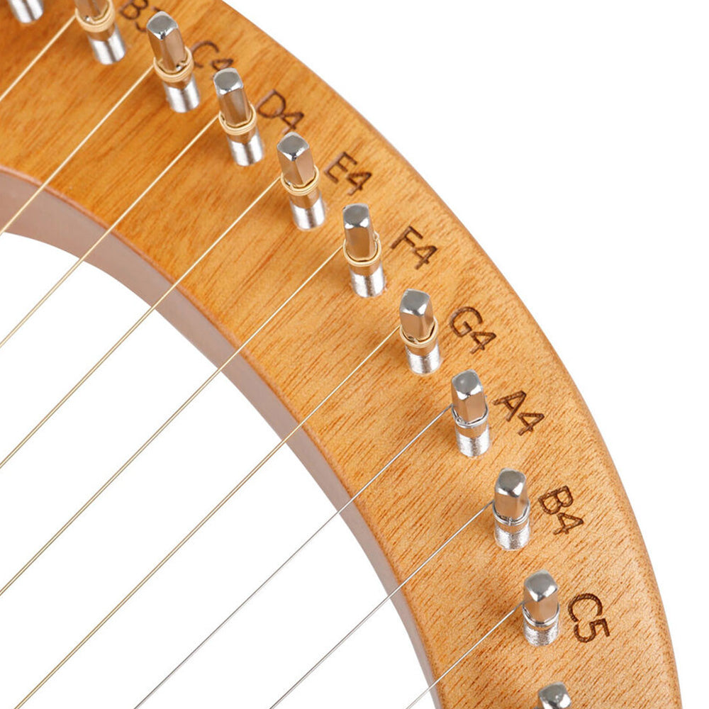 Lyre Harp 16 Metal Strings Mahogany Body Lyra Harp Musical Instrument with Turning Wrench Picks Digital Note Sticker