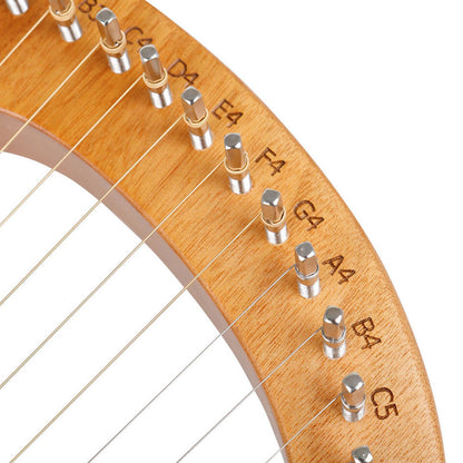 Lyre Harp 16 Metal Strings Mahogany Body Lyra Harp Musical Instrument with Turning Wrench Picks Digital Note Sticker