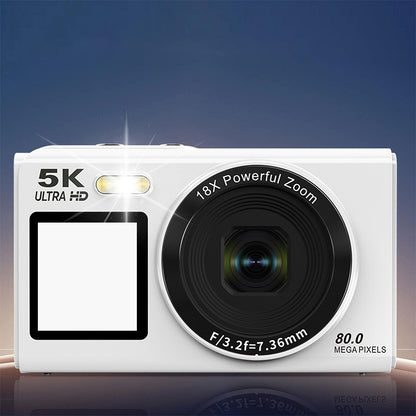 5K HD Dual Screen Selfie Digital Camera 80MP Photography Camera - White