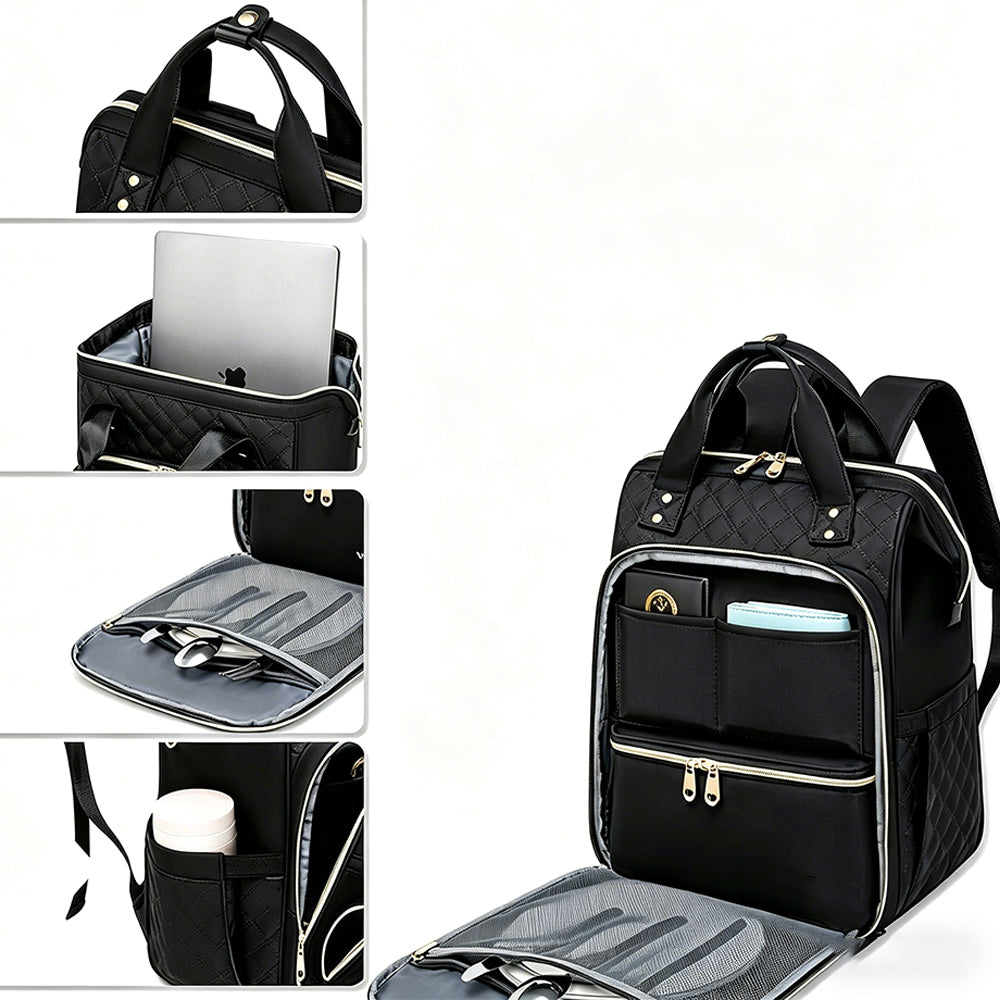 2-in-1 Lunch Backpack For Women Laptop Backpacks Travel Backpacks-Black