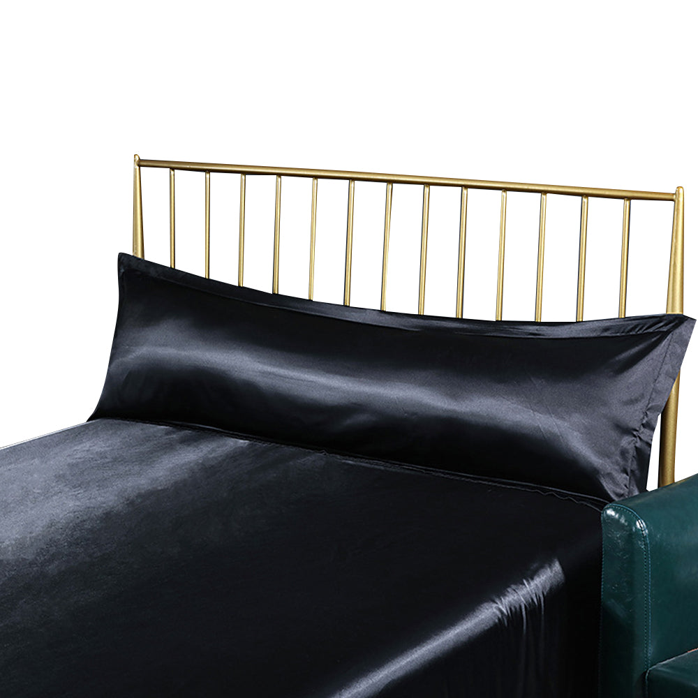 2Pcs Bedsure Satin Cooling And Silky Long Double Pillow Cover With Envelope Closure-Black