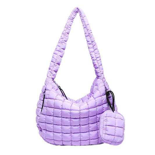 Puffer Tote Bag Quilted Puffy Crossbody Carryall Handbag Purple