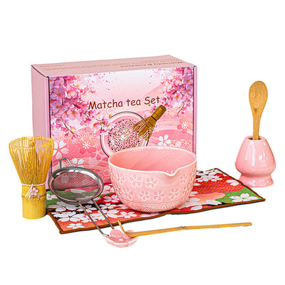 8PCS Matcha Whisk Set with Spring Cherry Blossoms Bowl and Spout