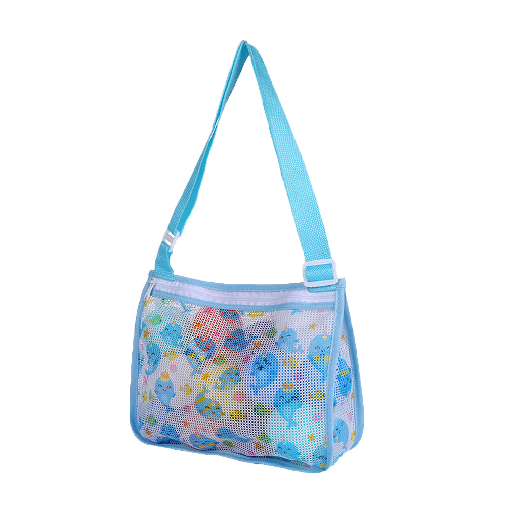 Children Beach Mesh Storage Bag Shell Collection Bag Beach Sand Toy Seashell Bag Light Blue Dolphin