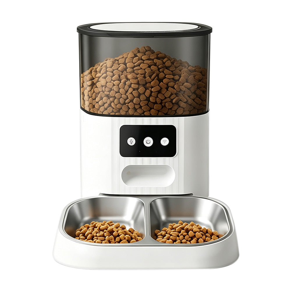 4.5L Automatic Cat Feeders with 2 Bowls and Timer-White