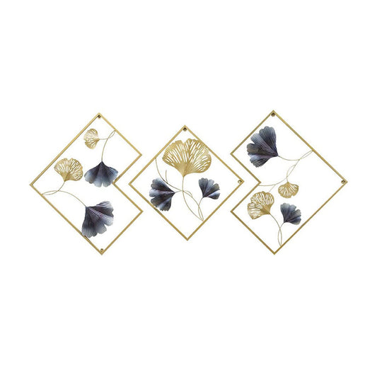 3 Pcs Set Ginkgo Leaf Sculpture Decor Metal Leaf Wall Art Ornaments Wall Hanging Decor Dark Blue