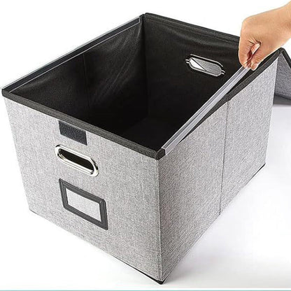 Collapsible File Organizer Box with Lid Folder Storage for Office Documents Grey