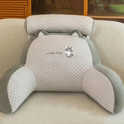 Back Rest Reading Pillow Neck Lumbar Support Pillow Chair Cushion Grey Dog