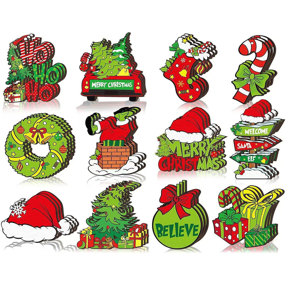 36 Piece Engineered Wood Christmas Tree Ornaments with Hanging Twine