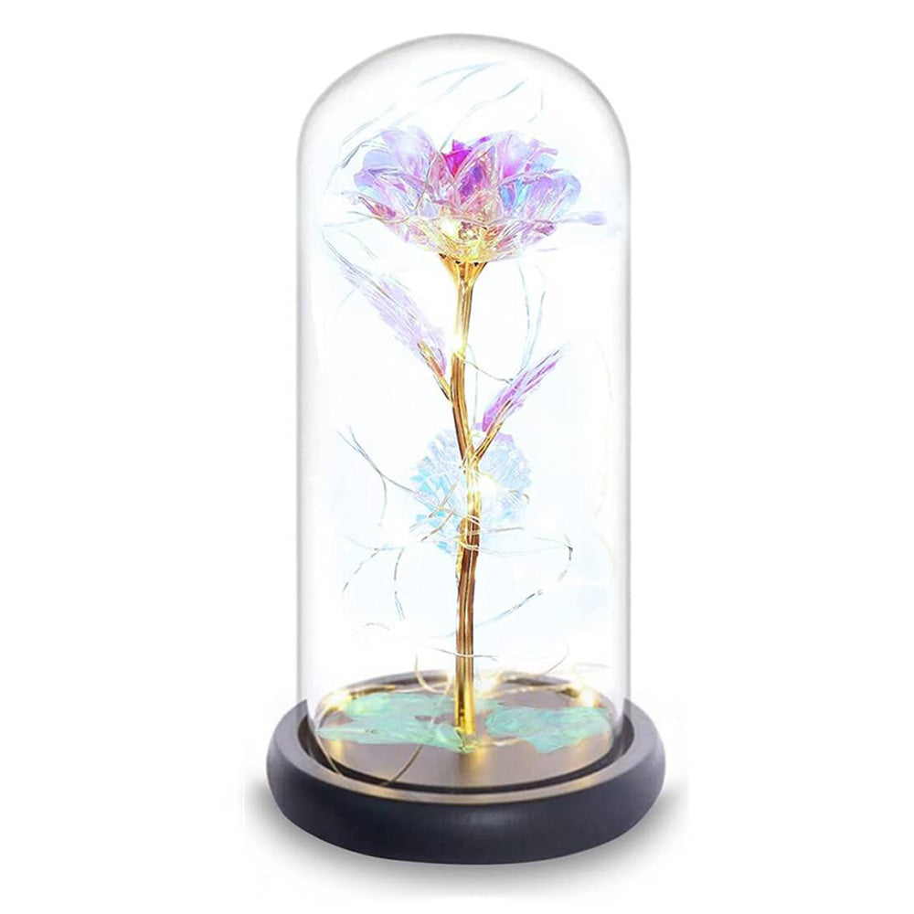 Eternal Rose Night Light in Glass Dome with LED for Bedroom Home Decor Gold