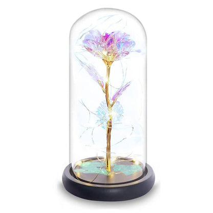 Eternal Rose Night Light in Glass Dome with LED for Bedroom Home Decor Gold