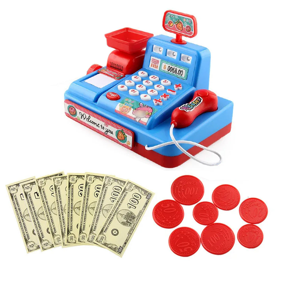 Educational Toy Cash Register for Kids with Calculator and Scanner Blue