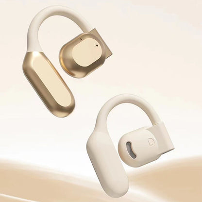 Open Ear Headphone Bluetooth Wireless Earbud Sport Over Ear Earhooks LED Power Display Earphone Beige