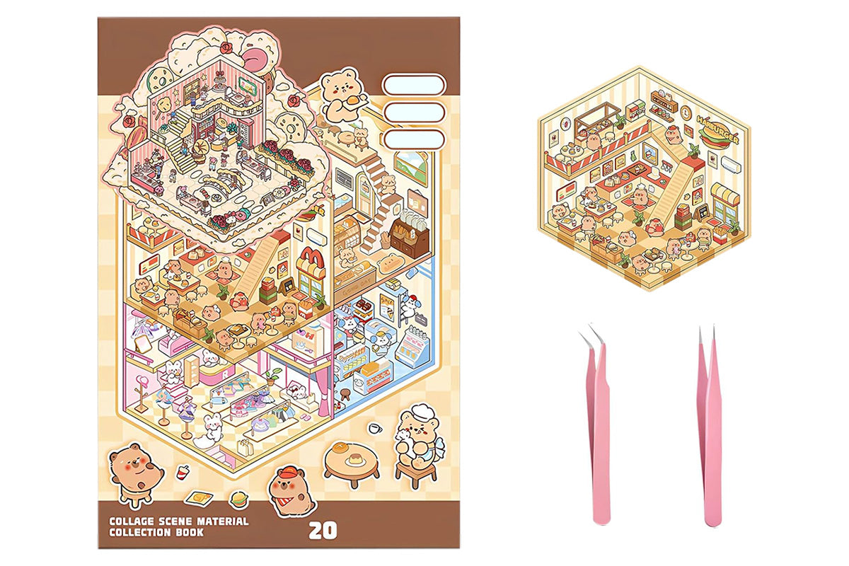 2Sets DIY Sticker Kit 3D Miniature Scene Stickers with 20 Cartoon Stickers for Adult Little Ones