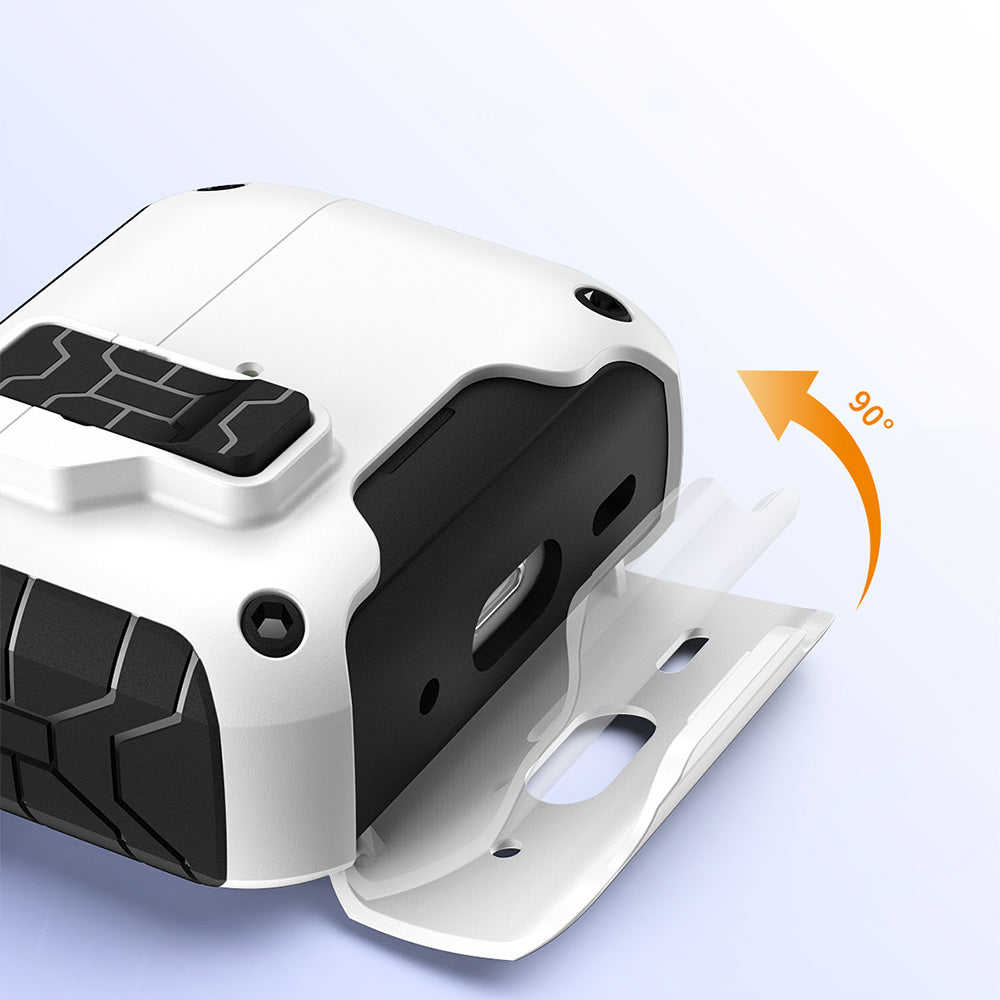 Rugged Protective Case for Airpods Pro 3 with Carabiner Clip and Kickstand-White