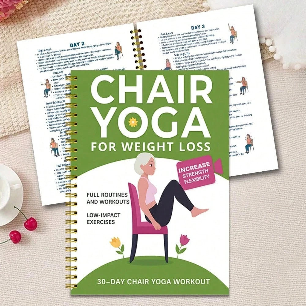 Chair Yoga Book Home Fitness Training Journal-Green