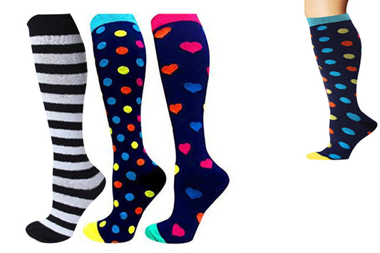 3 Pairs Women Printed Breathable Long Cute Compression Socks Cute Fun Support Socks-Style 2