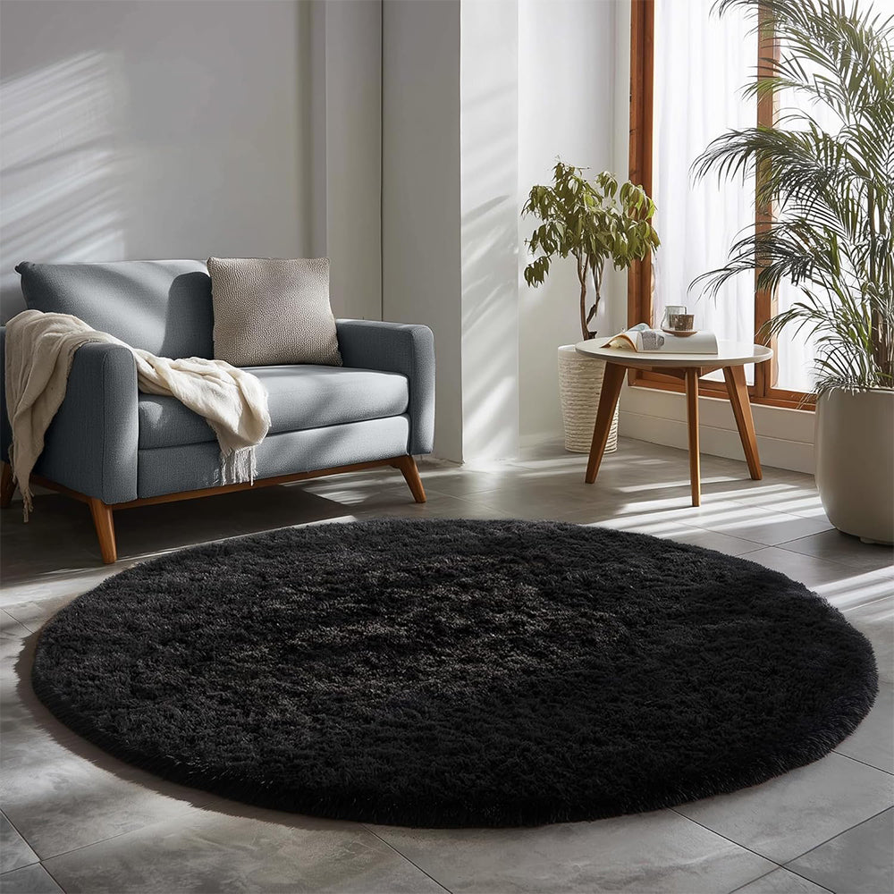 Round Plush Area Rug-Black