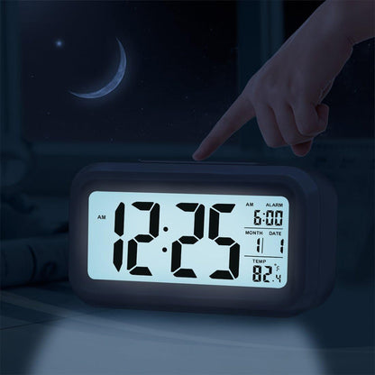 Digital Alarm Clock Battery Operated Desk Smart Clock with Night Light/Indoor Temperature Black
