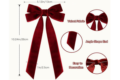 12Pcs Velvet Ribbon Bows for Christmas Tree Vintage Rustic Craft Bows-Wine Red