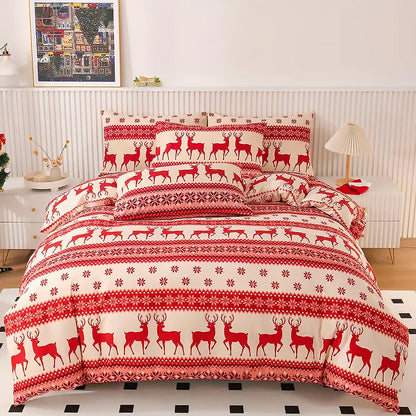 Christmas Bedding Set Quilt Cover Pillowcases Set Xmas Printed Bedding Christmas Decor Style 1