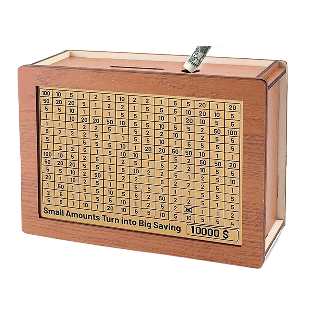 Wooden Money Saving Challenge Box Cash Savings Box with 8 Replaced Amounts Stickers