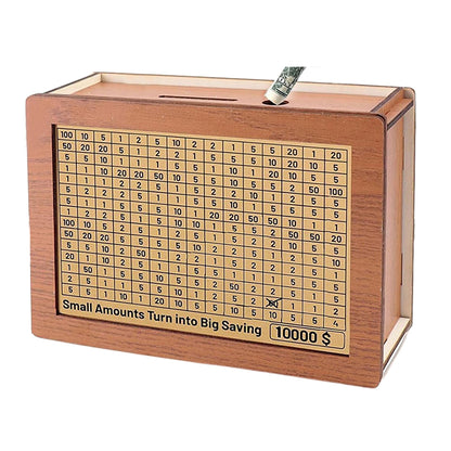 Wooden Money Saving Challenge Box Cash Savings Box with 8 Replaced Amounts Stickers