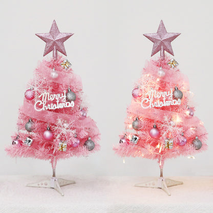 45/60CM Mini Christmas Tree With Led String Light Pink Artificial Xmas Tree