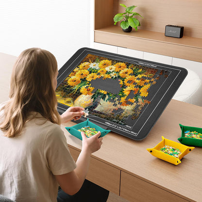 Felt Puzzle Board Mat with Stand and 6 Color Trays