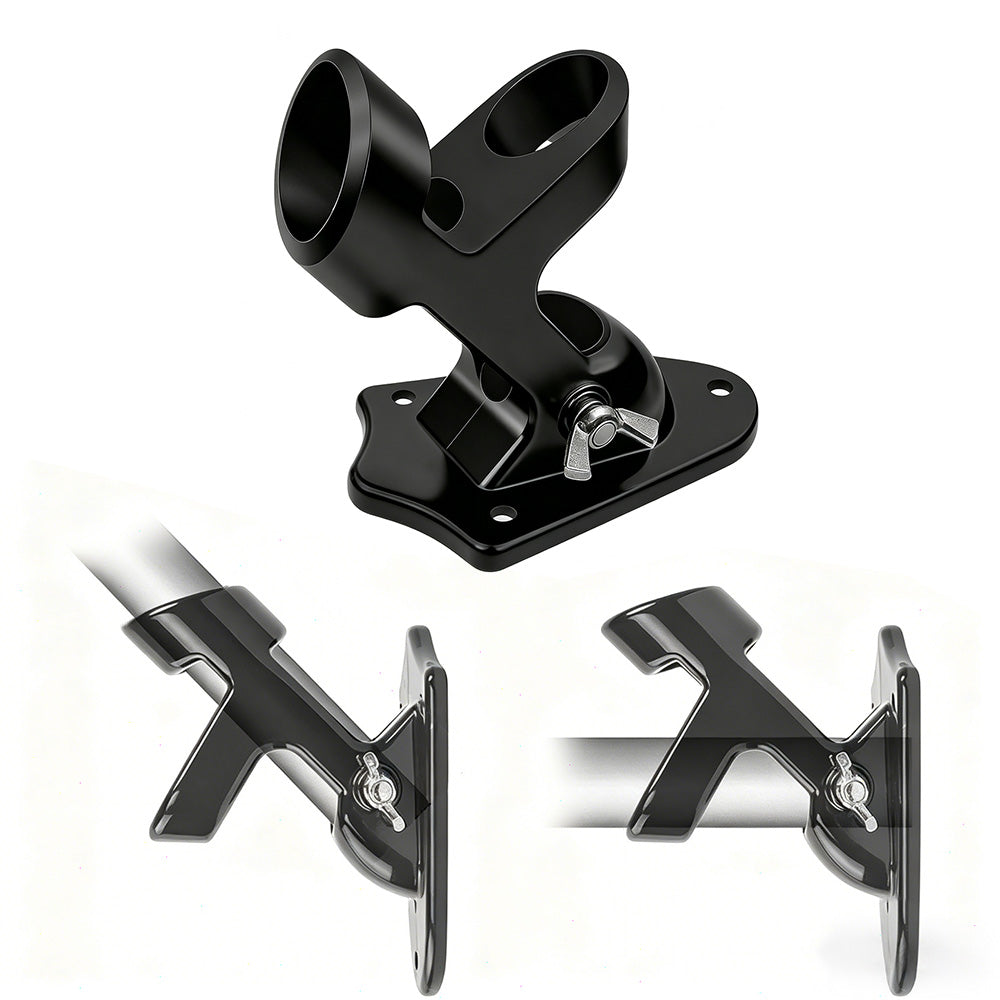 Dual Hole Adjustable Aluminum Flag Pole Wall Mount Holder - Black