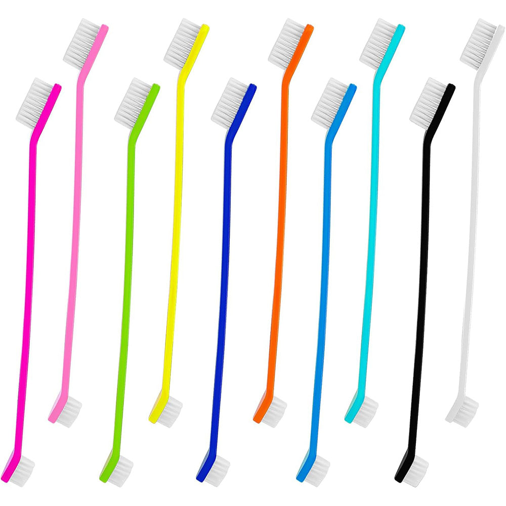 10 Pcs Pet Toothbrush Dual-End Long Handle for Dogs Cats