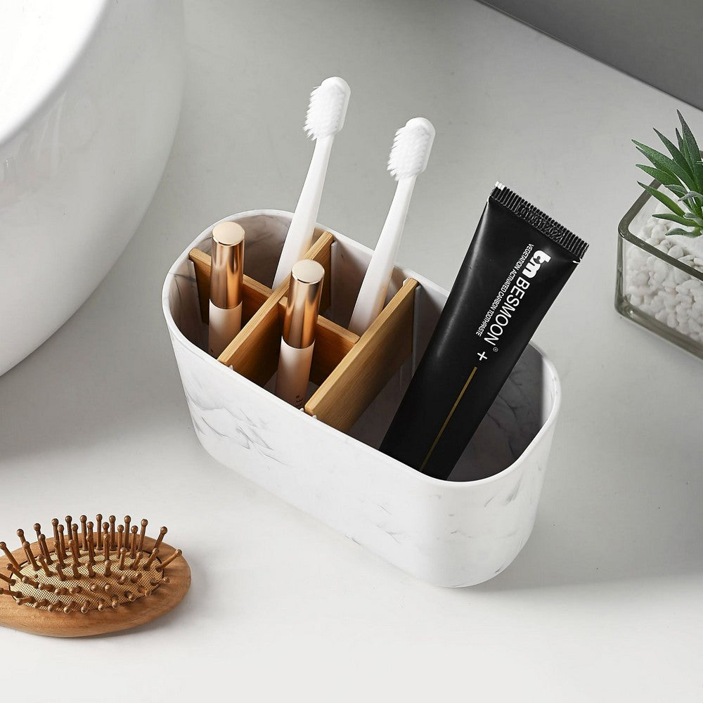 Toothbrush Holders for Bathrooms 5 Slots Bathroom Organizers and Storage-White