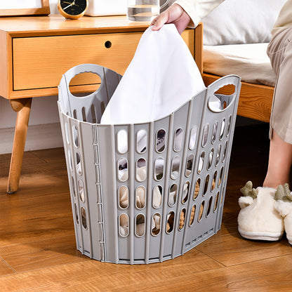 Collapsible Plastic Laundry Basket Folding Washing Clothes Storage Organizer-Grey