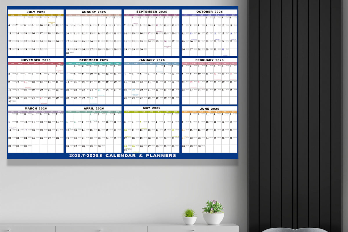 2025-2026 Financial Year Wall Planner 88x58cm Wall Calendar Monthly Hanging Calendar
