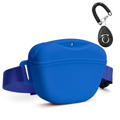 Dog Treat Pouch With Training Clicker Pet Silicone Training Treat Bag Pouch-Blue