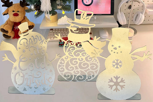 3Pcs Set Silvery Metal Christmas Snowman Home Interior Living Room Craft Ornaments Christmas Decor