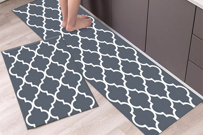 2 PCS Entryway Rug Door Mats Non-Slip Rubber Backing For Kitchen-Gray